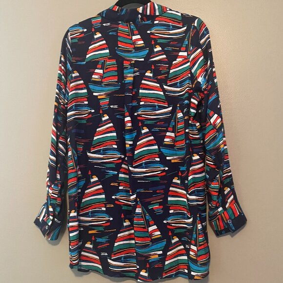 Soft Surroundings Sail Away Navy Sailboat Button Front Blouse, Size Small, UGC - Picture 6 of 8